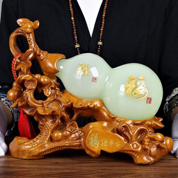 Objetos decorativos Estatuetas Chinesa Fortuny Fortune Gourd Estátua enfeites Jade Escultura Artesanato Casa Decoração Acessórios Housewar