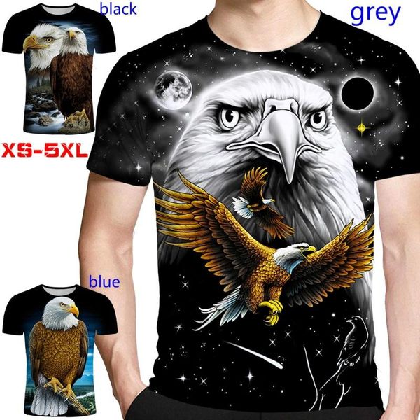 

men's t-shirts fashion 3d printed short sleeve t-shirt casual animal eagle hip hop rock personality creative o-neck tee shirts xs-5xl, White;black
