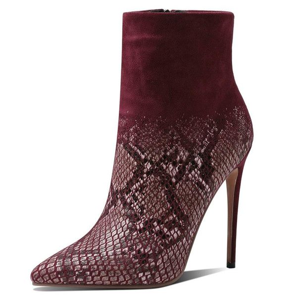 

boots 12 cm high heels women ankle woman pointed toe party dress shoes black blue winered nude ladies size 42 43