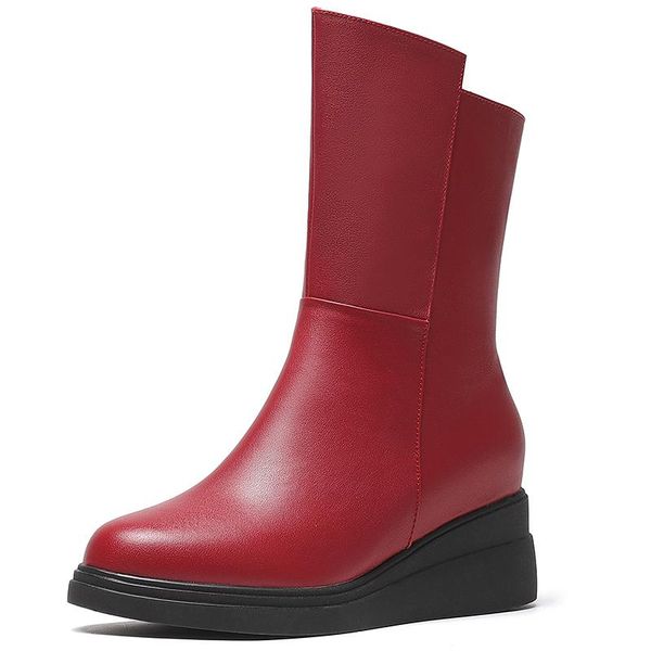 

boots autumn winter ankle wedges boot women shoes thick bottom black red round toe platform footwear elegant a194