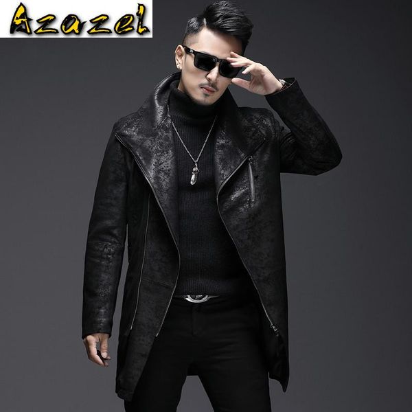 

men's leather & faux azazel 2021 autumn real genuine jacket men long 100% sheepskin coat korean vintage jackets l18-4301, Black
