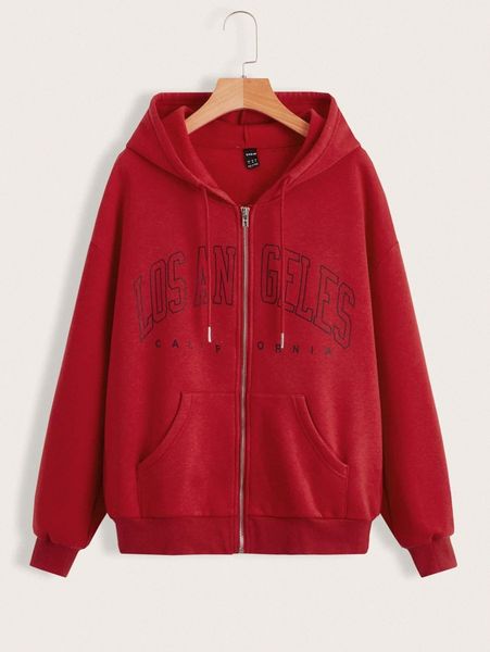 

letter graphic drop shoulder zip front hoodie g1ja#, White;black