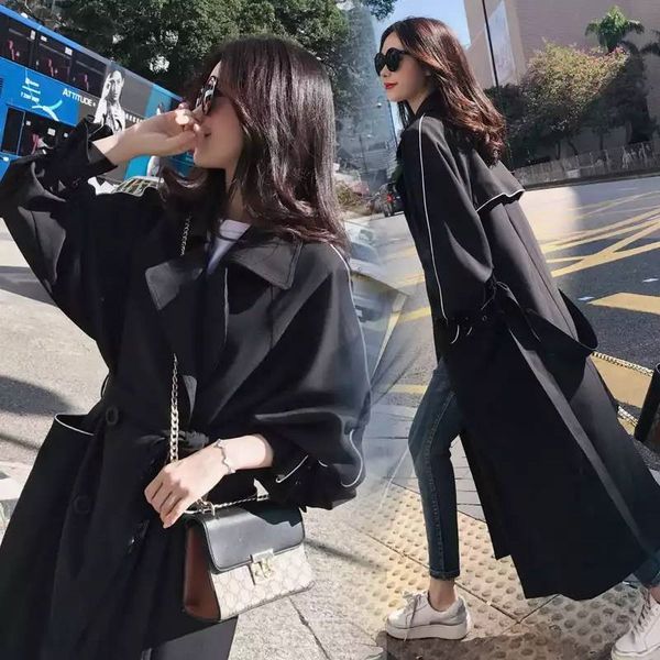 

bella philosophy autumn winter women casual slim double breasted long trench coat belt female korean maxi windbreaker outerwear 201007, Tan;black