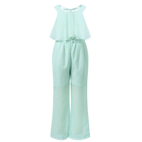 

jumpsuits kids teen girls overalls casual chiffon sleeveless sparkly rhinestone high waist wide leg long pants romper jumpsuit playsuit, Blue