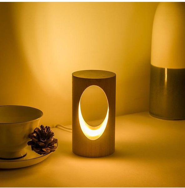 

modern creative natural beech wood minimalism design desk lamp dimmable led unique decoration house bedroom beside night light