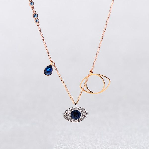 

chains devil's eye necklace female crystal blue pendant clavicle chain, Silver