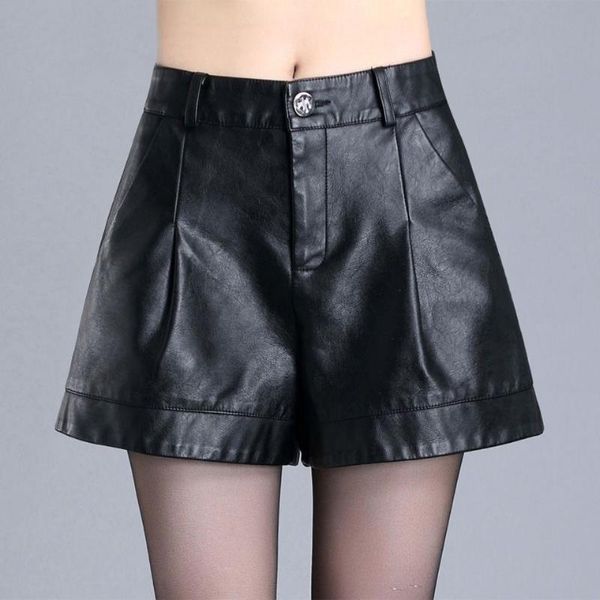 

women's shorts women 2021 autumn winter high waist pu leather female casual wide leg ladies fashion z402, White;black