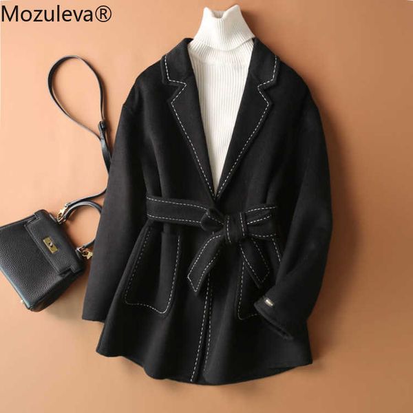 

mozuleva woolen coat women's autumn and winter suit collar black 80%wool 210706