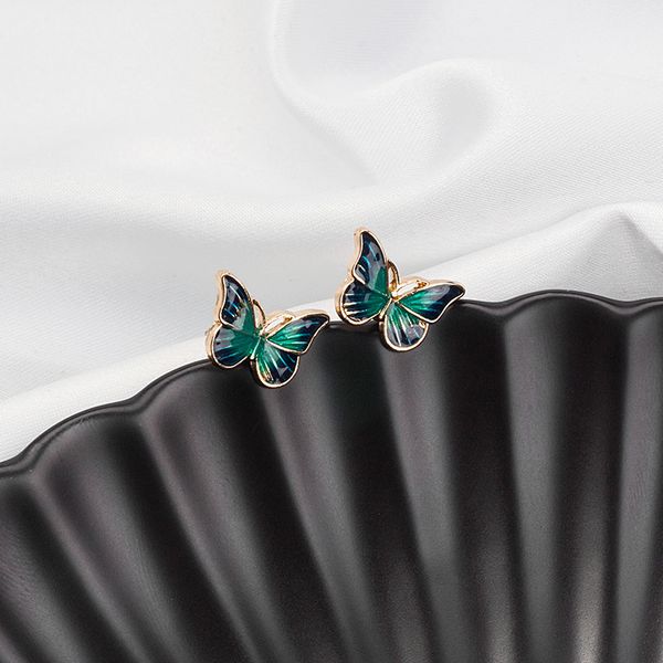 

japanese korean delicate flexible butterfly earrings french gentle small oil painting mori series versatile simple earrings and, Golden