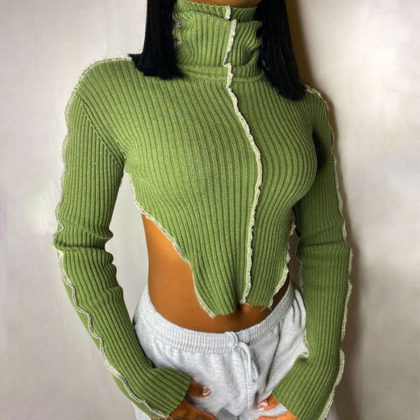 

wind 2020 autumn and winter women's new fashion color contrast round neck long sve versatile slim nightclub style t-shirt, White