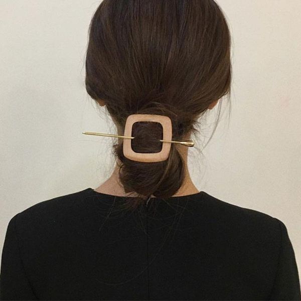 

hair clips & barrettes natural wood square shape stick 2021 original korean simple accessories charming jewelry femme bijoux gift, Golden;silver
