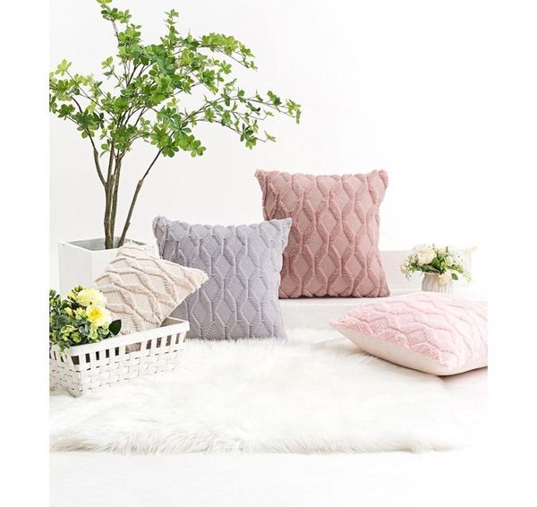 

cushion/decorative pillow plush nordic ins solid color soft cushion cover geometric lace pillows of various sizes