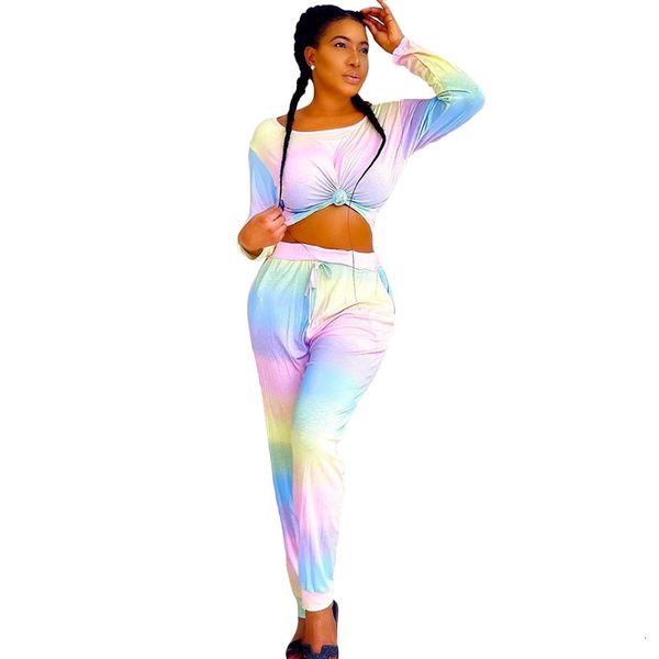 

new tie dyed house feminine outfits two sets of long sleeve soft shirt loose cordon pants 2021 casual lounge wear mndg, Gray