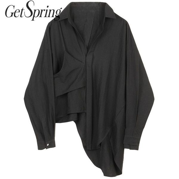 

getspring women shirt long sleeve irregular cotton womens blouses black white asymmetry long loose blouse women 2021 cx200617