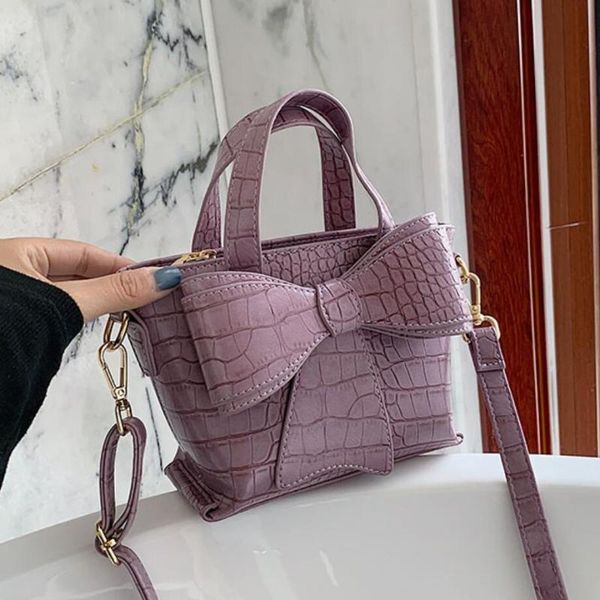 

shoulder bags stone pattern small tote bag 2021 fashion high-quality pu leather women's designer handbag cute bow messenger