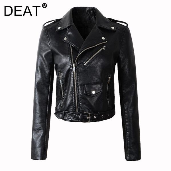 

women's leather & faux [deat] 2021 autumn winter fashion tide long sleeve turn-down collar solid color loose pu jacket women 13z965, Black