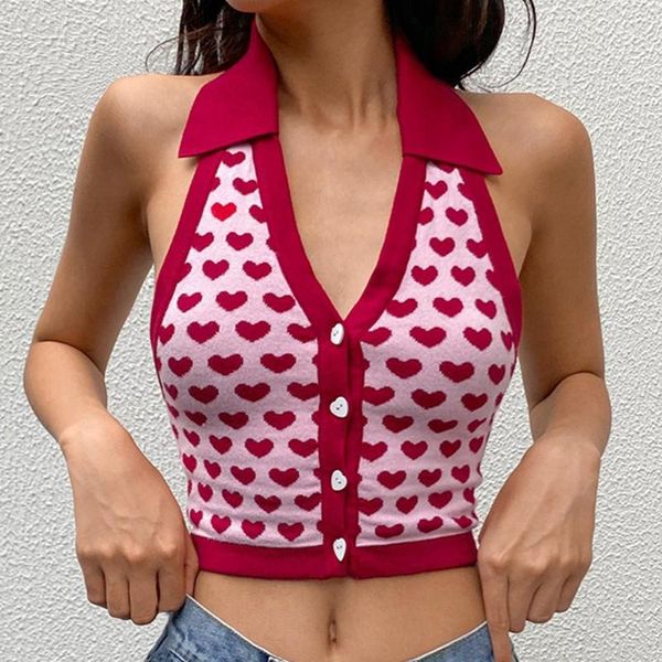 

women's tanks & camis y2k print tank halter neck v sleeveless slim vest charming design street fashion open back retro stitching daily, White