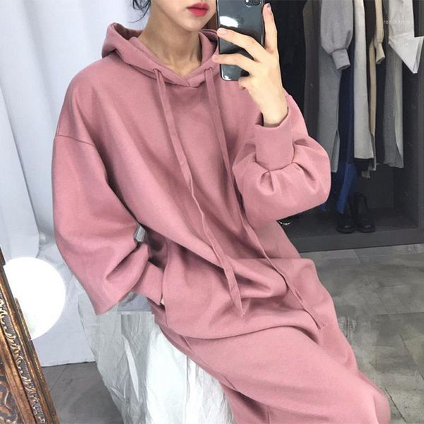 

women's dress spring korean leisure lazy style hooded lace up long knee lantern sleeve split sweater casual dresses, Black;gray