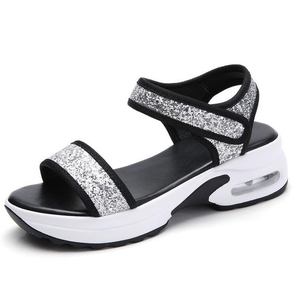 

sandals 2021 women wedges heel flat shoes bling female beach gladiator ladies summer platform for, Black