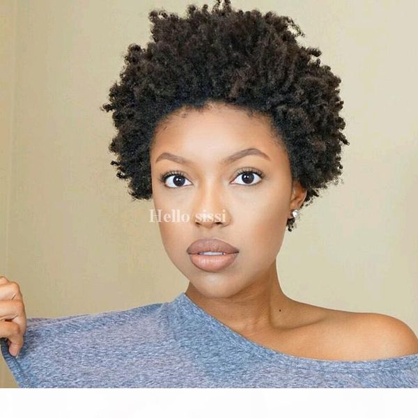 

100% human hair short afro cut kinky curly wig full wigs short bob curly full wig with bangs for black women, Black;brown