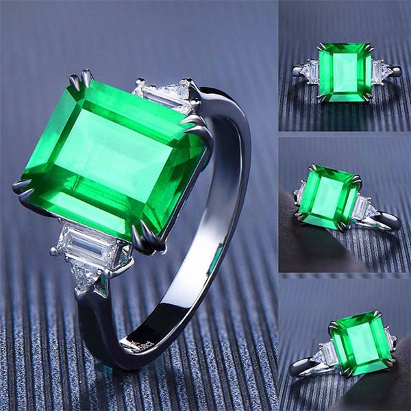 

wedding rings vintage female green zircon stone ring cute silver color love solitaire engagement square for women, Slivery;golden