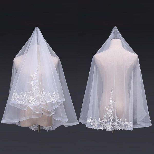 

bridal veils simple ivory one layer wedding veil applique short engagement handmade, Black