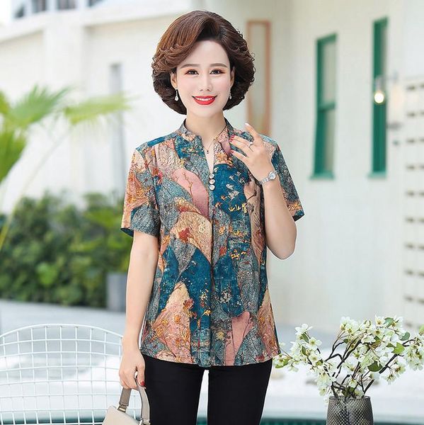 

women's t-shirt pullover short sleeve t-shirts middle age mother summer fashion women printed shirt plus size, White