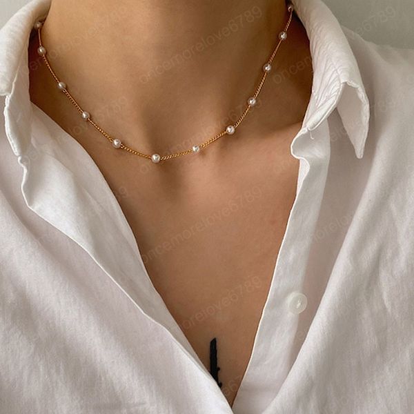 Perlen Damen Kette Perlenhalsband Halskette Goldfarbe Goth Chocker Schmuck am Hals Anhänger 2021 Kragen für Mädchen