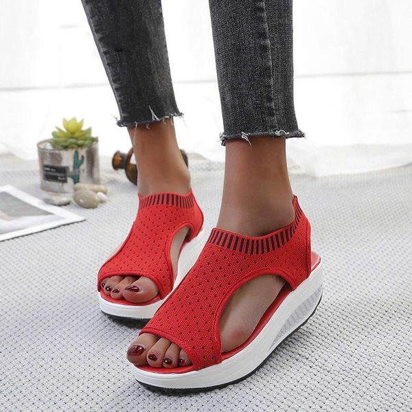 

women's sandals women summer shoes wedge platform pu buckle strap sewing ladies sandal peep toe female shoes, Black
