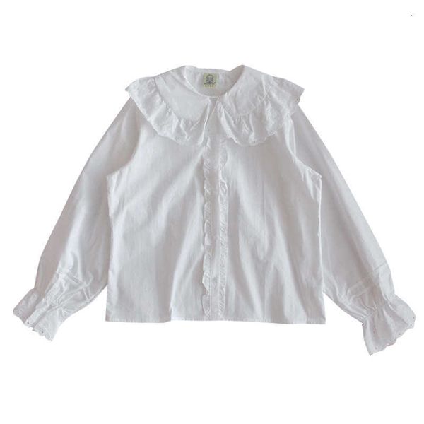 

women's knits & tees japanese fashion white shirt women blouse peter pan collar princess long sleeve button lolita cute vintage ru
