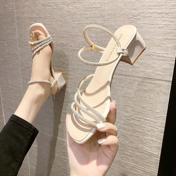 

sandals high heel sandal for women clear shoes suit female beige buckle strap 2021 summer med high-heeled fashion block black medium