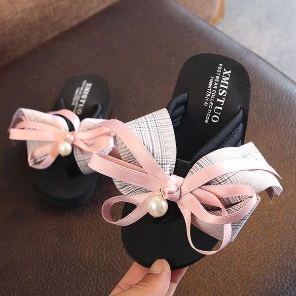 

slipper girls slippers lovely summer shoes sweet bowtie flip flops princess pearl kids parent child baby, Black;grey
