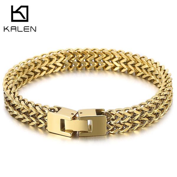 

link, chain 9/10mm double rope mens stainless steel bracelet polish color punk biker pulseira masculina jewelry, Black