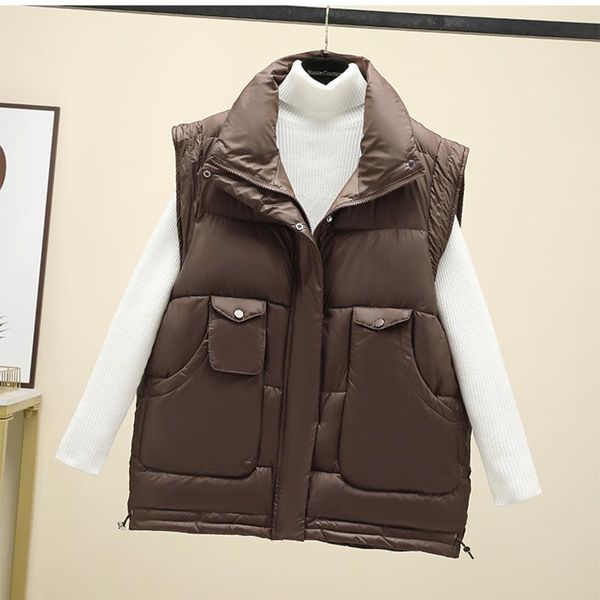 

women's vests azyt 2021 winter cotton padded women vest korean loose warm waistcoat for thicken sleeveless jacket female, Black;white