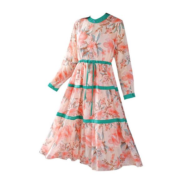 

casual dresses silk dress women floral print vestido festa lining vestidos sashes clothes long sleeve korean luxurious ukraine, Black;gray