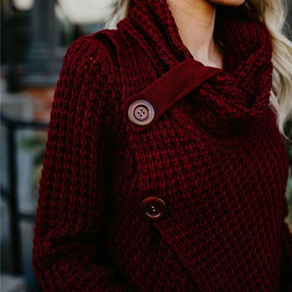 

women's sweaters women knitted sweater long sleeves irregular hem button loose for autumn ngd88, White;black