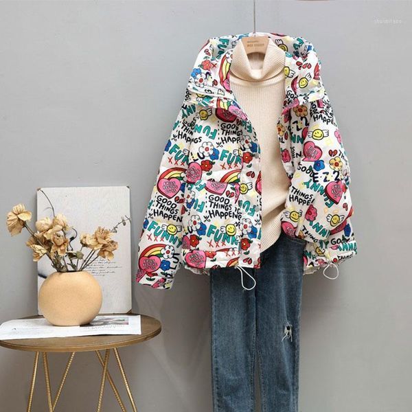 

women's down & parkas 2021 style winter fashion short women coats loose cartoon print thick warm white duck jackets zyf0028, Black