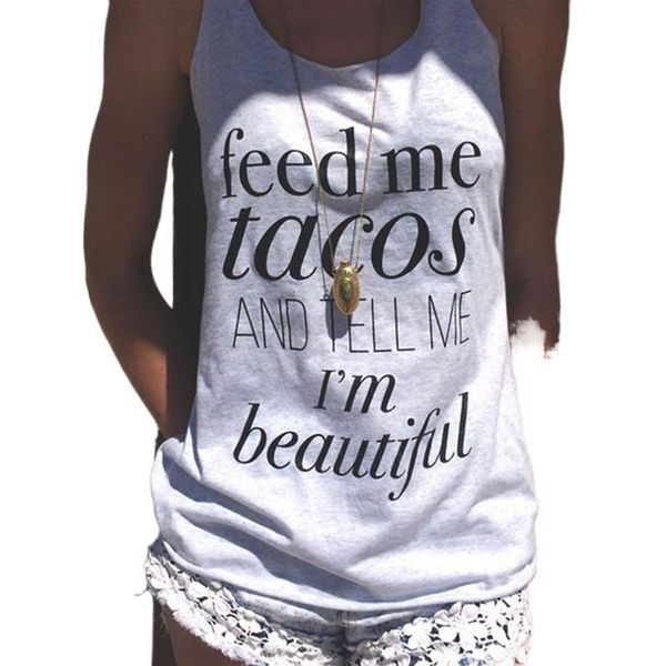 

feed me tacos letter print loose sleeve vest 5 colors 6, White