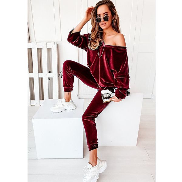 

woman golden velvet tracksuits new fashion loose v-neck trousers casual outfits designer female winter velvets pajama two piece sets, Gray