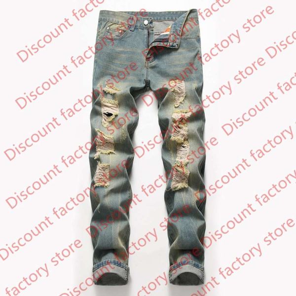 

2020 men casual jeans hole slim straight pleated biker jeans pants male denim casual pants mens plus size 42, Blue