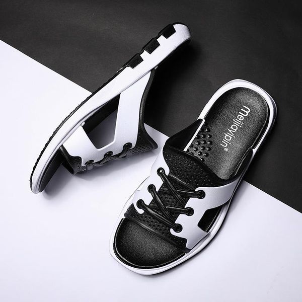 

slippers summer home indoor slides men outdoor casual flip flops beach comfortable non-slip loafers zapatos hombre drop, Black