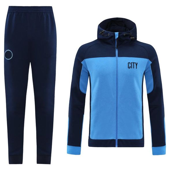 

2020 2021 man soccer jacket tracksuit survetement city 20 21 sterling kun aguero de bruyne mahrez hooded football jackets set training suit, Black