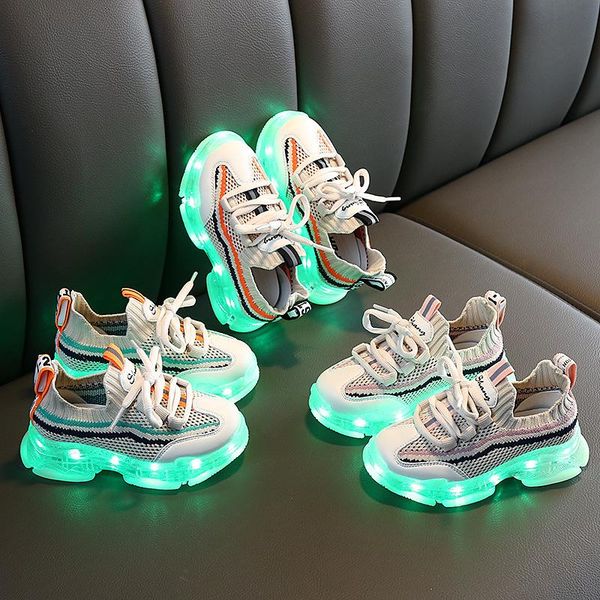 

sneakers children's luminous shoes spring and autumn korean version of the breathable flying woven boys sports, Black;red