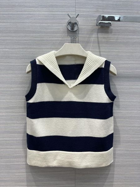 

women's vests 2021 autumn navy style striped knitted vest for women, Black;white