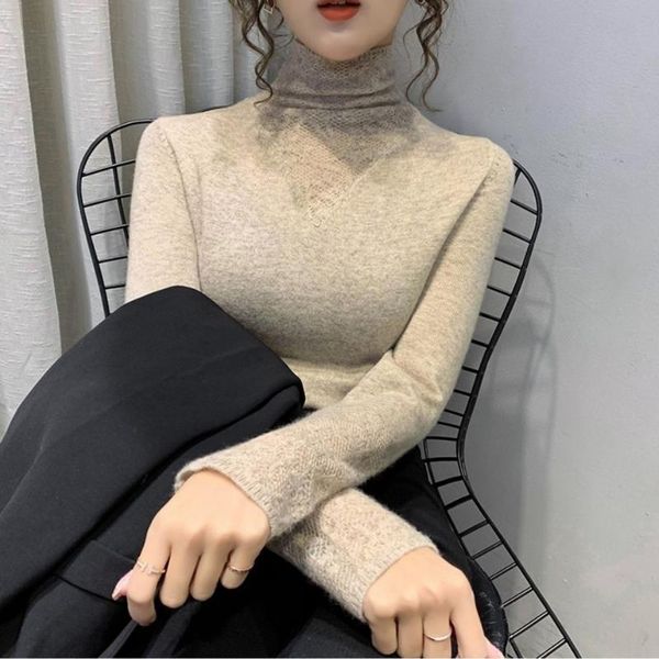 

women's sweaters lace turtleneck bottoming shirt fall/winter pullover 2021 western style long-sleeved all-match inner knit sweater, White;black