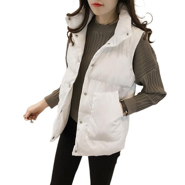 

women's vests #0749 spring autumn sleeveless jacket women short vest coat female slim down cotton waistcoat femme solid size s-4xl, Black;white