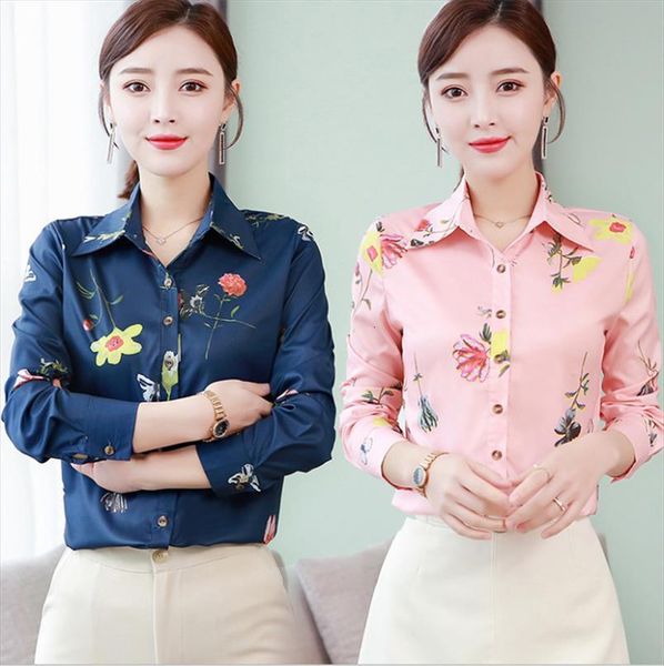 

plus size spring long sleeve womens shirt chiffon korean casual streetwear elegant office ladies print, White