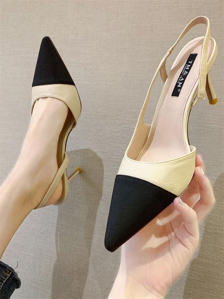 

high spring heel shoes sandal for women shallow mouth clear heels luxury sandals 2021 summer suit female beige heeled stiletto, Black