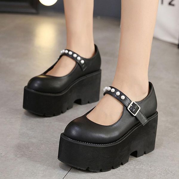 

dress shoes buckle strap heel string bead with platform spring autumn sweet casual leisure woman mary jane pumps, Black