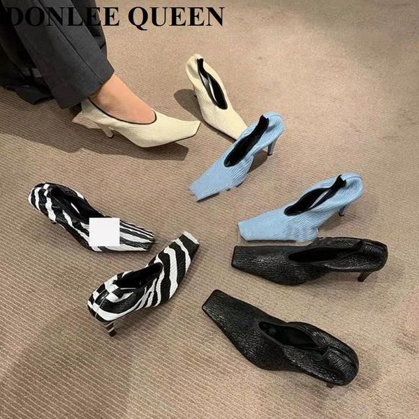 

dress shoes fashion square toe thin high heel women shallow elastic pumps autumn shoe for party zebra chaussure zapatillas mujer, Black